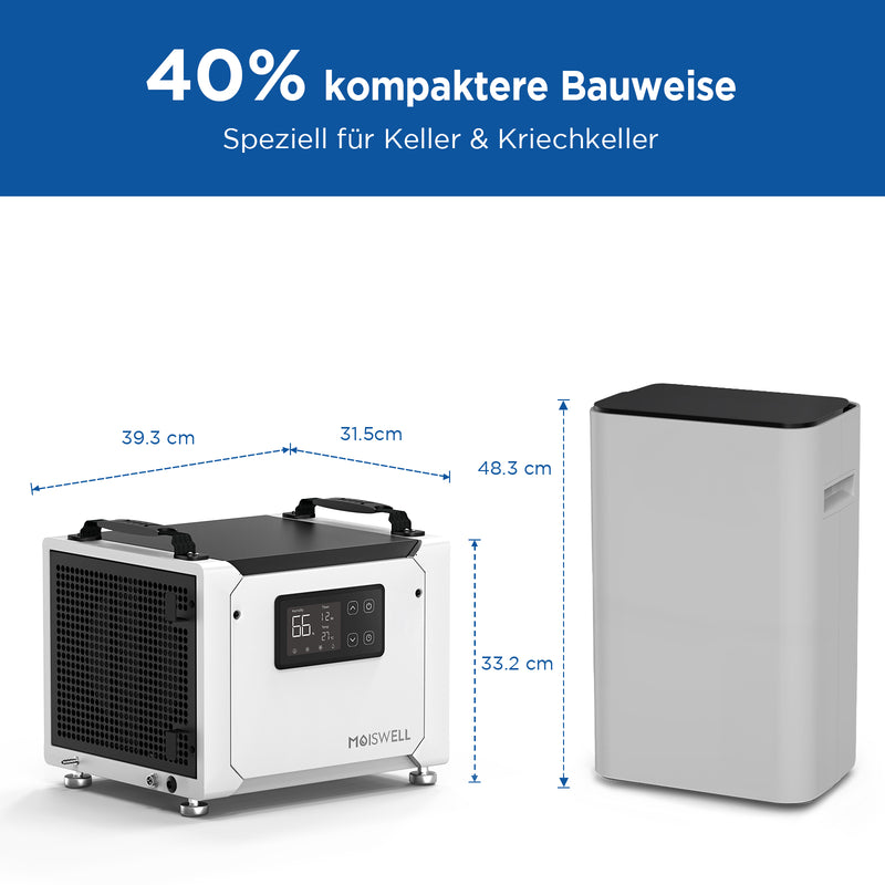35-Liter Gewerbe-Entfeuchter mit Ablaufschlauch für Kriechkeller & Keller | MOISWELL Defender DEP30