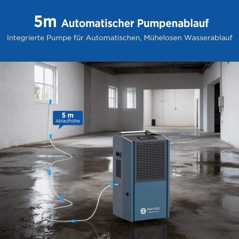 90 L Gewerbe-Entfeuchter mit Pumpe zur Bautrocknung – Ideal für Keller und Baustellen | MOISWELL Explorer DEP80