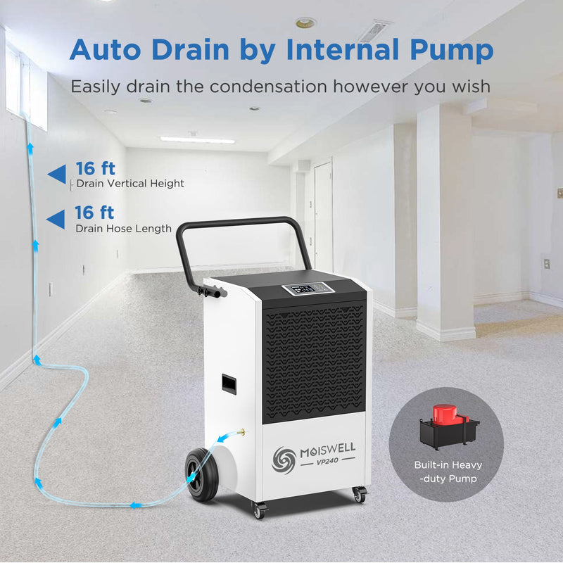 240 Pints Commercial Dehumidifier with Pump and Drain Hose | MOISWELL Explorer VP240