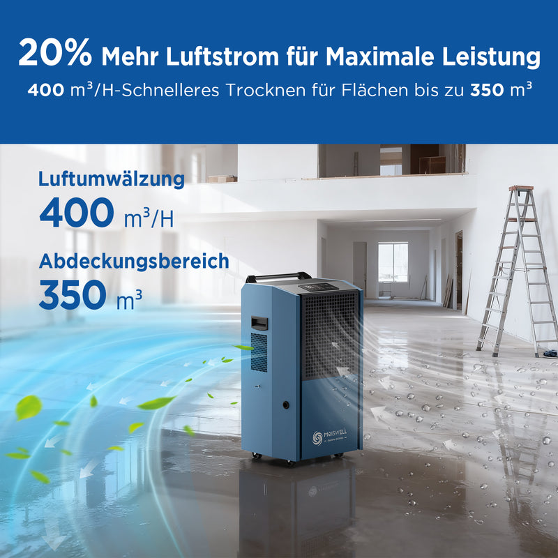 90 L Gewerbe-Entfeuchter mit Pumpe zur Bautrocknung – Ideal für Keller und Baustellen | MOISWELL Explorer DEP80
