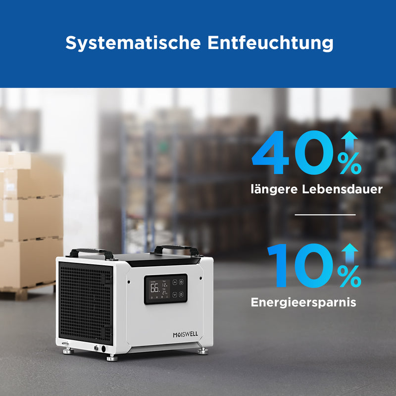 35-Liter Gewerbe-Entfeuchter mit Ablaufschlauch für Kriechkeller & Keller | MOISWELL Defender DEP30