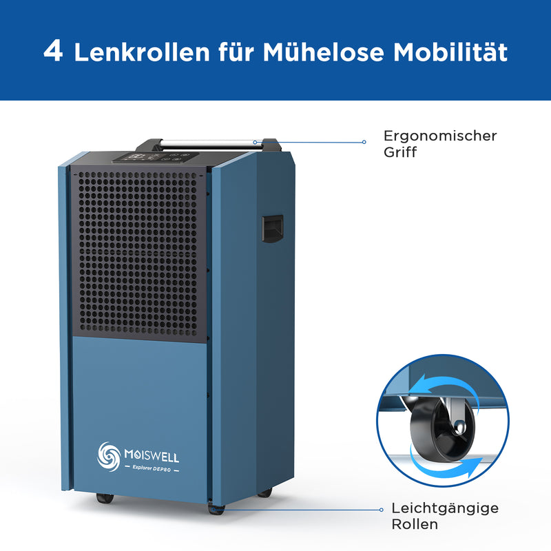 90 L Gewerbe-Entfeuchter mit Pumpe zur Bautrocknung – Ideal für Keller und Baustellen | MOISWELL Explorer DEP80