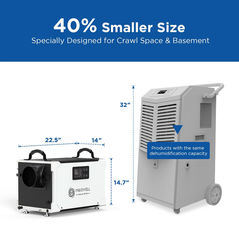 145 Pints Commercial Dehumidifier with Pump and Drain Hose for Crawlspace & Basement | MOISWELL Defender MP145