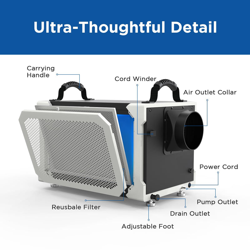 145 Pints Commercial Dehumidifier with Pump and Drain Hose for Crawlspace & Basement | MOISWELL Defender MP145